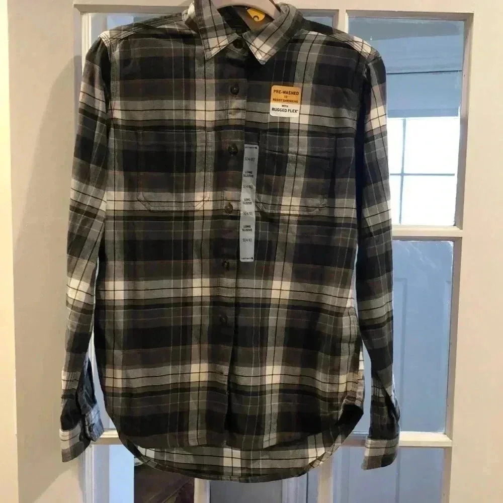 Carhartt button down gray/white/yellow striped shirt